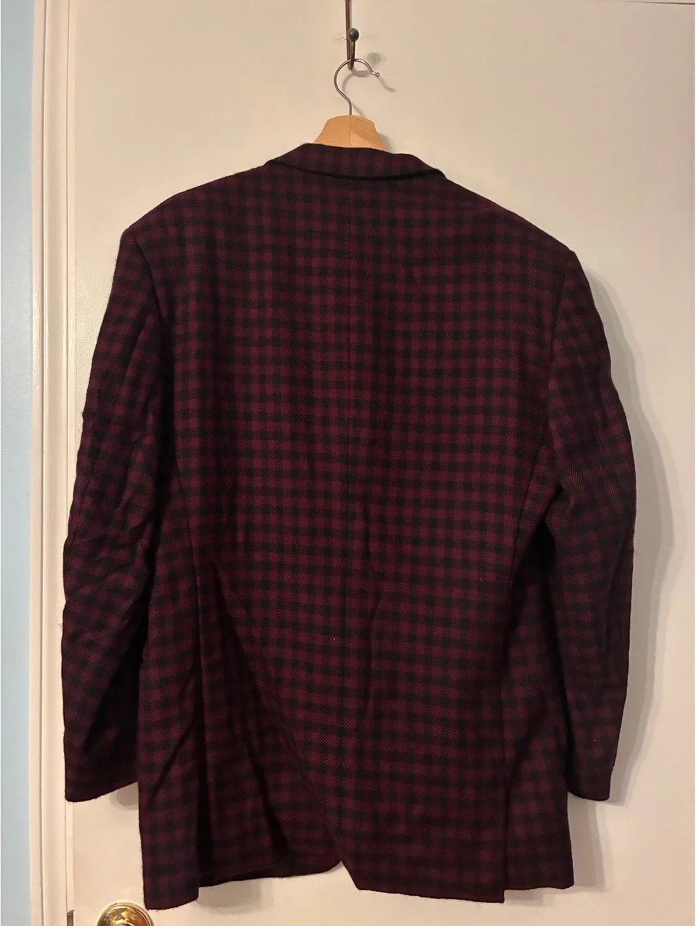 Vintage 90s V2 by Versace Burgundy Plaid Virgin Wool Blazer Switzerland